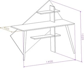Birou picioare lemn Geometric Homs 140x60 cm nuc-alb