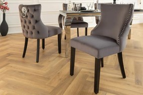 Set 2 scaune Stil Baroc, Catifea, Gri, Lemn, Negru, CASTLE DELUXE