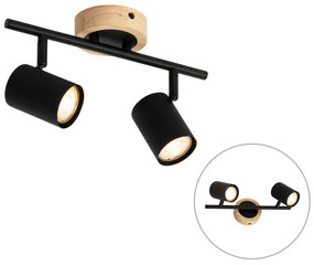 Spotlight modern negru cu lemn inclinabil cu 2 lumini - Jeana