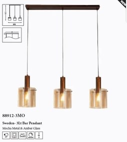 Lustra suspendata metal mocha, sticla amber Sweden 3L