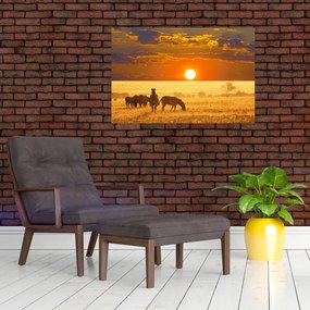 Tablou - Zebre cu apus de soare (90x60 cm)