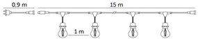 Lanț LED decorativ de exterior BAJA ST64 15xE27/1W/230V 15,9m IP44 alb cald