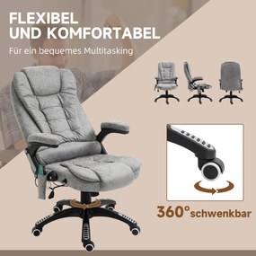 Vinsetto Scaun de șef cu funcție de masaj și încălzire, ergonomic, reglabil, până la 120 kg, Gri | Aosom Romania