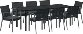 vidaXL Set de masă pentru grădină 9 pcs Negru și Gri Ratan PE