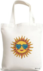 Sacosa de Panza pentru Cumparaturi, Geanta Tote, model Sun faces 16 38 x 34.5 cm, Alba, BEKZ®