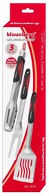 Set 3 ustensile pentru gratar Klausberg BBQ KB 7899, Cleste, Furculita, Spatula, Orificiu de agatat, Otel inoxidabil, Negru/Rosu