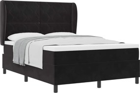 vidaXL Pat cu arcuri cu saltea cu headboard Negru 190 x 140 cm Catifea