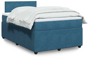 vidaXL Pat box spring cu saltea, albastru, 120x190 cm, catifea