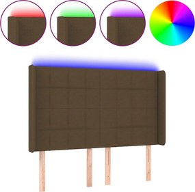 vidaXL Tăblie de pat cu LED, maro închis, 147x16x118/128 cm, textil