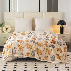 Patura miel din microplus COLORED CATS crem Dimensiune: 200 x 220 cm