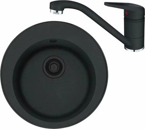 Set chiuveta bucatarie compozit Franke Rotondo VN 51 cm finisaj negru mat si baterie Novara Plus