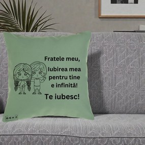 Cadou pentru Frate - Perna Personalizata Fratele Meu Te Iubesc Copii Anime Line Art Negru, 40x40 cm, Verde, Husa Detasabila, Perna Inclusa, BEKZ®