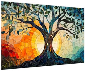 Tablou – Mozaic – soare și arbore I. (90x60 cm)