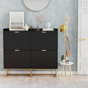 PANN5 - Pantofar 100 cm ingust, 4 compartimente, pantofare, depozitare pantofi, mobilier hol - Negru / Albastru / Gri - Auriu