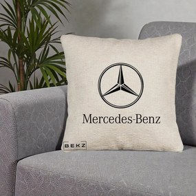 Perna Personalizata cu emblema Mercedes-Benz, 40x40 cm, Bej Canapea, Husa Detasabila, Perna Inclusa, BEKZ®