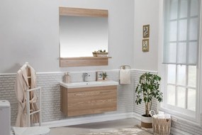 Set Mobilier Baie Sequoia 100, Include Baza Lavoar, Lavoar și Oglinda, 100 cm, Natural