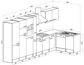 Dulap de bucătărie de colț Yorki 430, corp din stejar sonoma, față antracit satinat, frigider cu congelator superior
