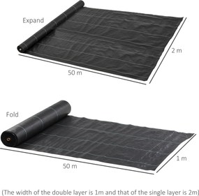 Outsunny Folie pentru Mulcire 1300g/m², Respirabilă și Anti-UV din Polipropilena, 50x2 m, Negru | Aosom Romania
