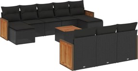 vidaXL Set canapele de grădină cu perne, 11 piese, negru, poliratan