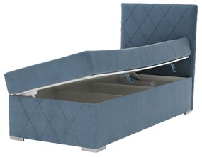 Pat boxspring, pat de o persoană, albastru, 90x200, dreapta, PAXTON