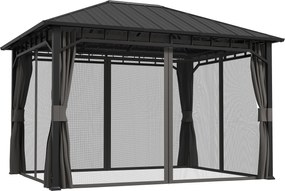 Outsunny Pavilion de grădină, pavilion metalic, impermeabil, rezistent la UV, pavilion pentru terasă cu pereți din plasă și perdele, gri închis | Aosom Romania