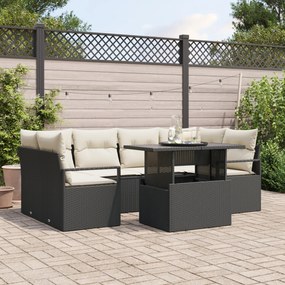 vidaXL Set de canapele pentru grădină cu pernă 7 pcs negru și crem