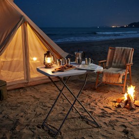 Outsunny Masă Pliantă pentru Camping Portabilă cu Reglaj pe 5 Niveluri Blat HDPE și Cadru Metalic 75x50x73,5 cm Alb | Aosom Romania