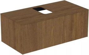 Dulap baza suspendat Ideal Standard Atelier Conca finisaj nuc inchis 1 sertar si blat cu decupaj central 100 cm