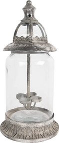 Felinar argintiu, din metal, aspect vintage, H44 cm