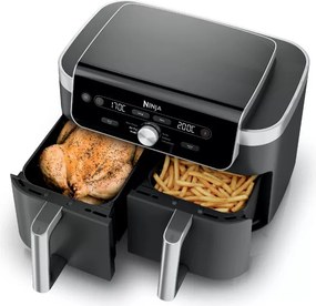 Friteuza cu aer cald Ninja Foodi Dual Zone DZ901EU, 2470 W, Zone de gatit independente, 9,5 l, 6 programe, 40-240°C, Max Crisp, Sync, Gri/Inox
