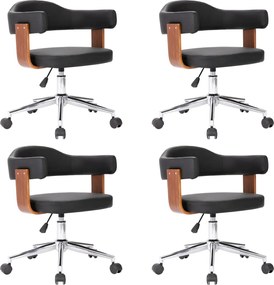 vidaXL Scaune bucătărie 4 buc, negru, lemn curbat & piele ecologică