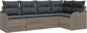 vidaXL Set de canapele pentru grădină cu pernă 5 pcs Gri Rattan poli