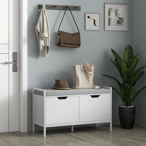 HOMCOM Banchetă Dulap pentru Pantofi cu 2 Compartimente și Pernă, Dulap Pantofi pentru Hol, 84x35x50 cm, Alb | Aosom Romania