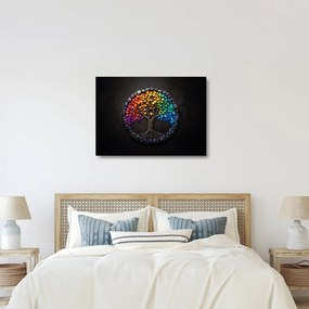 Tablou pe sticlă – Arbore plin de inimi colorate (70x50 cm)