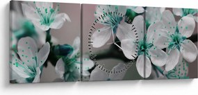 Tablou cu floare - turcoaz (cu ceas) (90x30 cm)