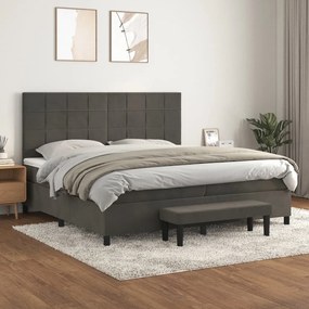 3137864 vidaXL Pat box spring cu saltea, gri închis, 200x200 cm, catifea