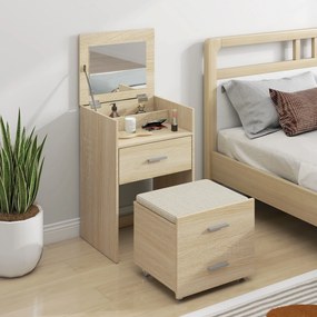 HOMCOM Masă de Toaletă cu Oglindă Rabatabilă, Natural | Aosom Romania