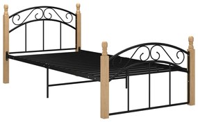 324925 vidaXL Cadru de pat, negru, 90x200 cm, metal și lemn masiv de stejar