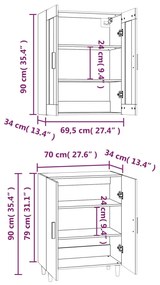 Dulap inalt, alb, 70x34x180 cm, lemn compozit 1, Alb