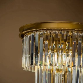 Lampadar din metal, auriu, cu cristale din sticlă în cascadă și bază neagră, 158 x 40 cm, „Hilton”