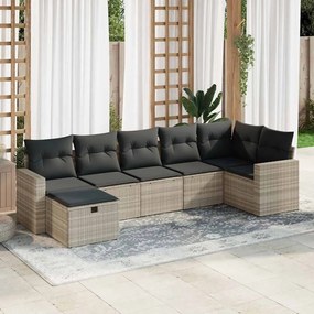 vidaXL Set canapele de grădină cu perne, 7piese gri deschis poliratan