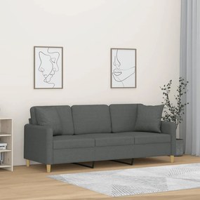 vidaXL Canapea cu 3 locuri cu pernuțe, gri închis, 180 cm, textil