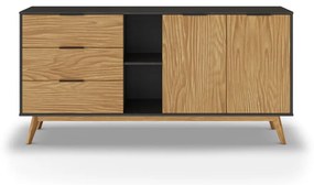 Comodă negru/natural joasă din lemn de pin 165x80 cm Lavis – Marckeric