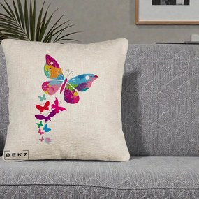 Perna Decorativa Fluturi Splash, 40x40 cm, Bej Canapea, Husa Detasabila, Perna Inclusa, BEKZ®