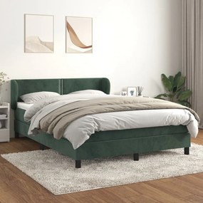 Pat box spring cu saltea, verde inchis, 140x200 cm, catifea Verde inchis, 140 x 200 cm, Culoare unica si cuie de tapiterie