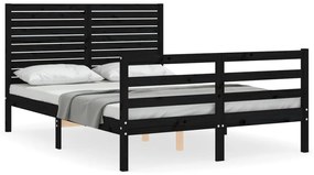 3195025 vidaXL Cadru de pat cu tăblie, negru, 120x200 cm, lemn masiv