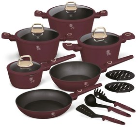 Set de oale si tigai cu capace, 15 piese Leonardo Collection Berlinger Haus BH 8051, antiaderente, strat titan, visiniu mat, inductie, design
