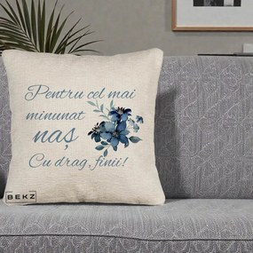 Cadou pentru Nas - Perna Personalizata Pentru Cel mai Minunat Nas Cu drag Finii, 40x40 cm, Bej Canapea, Husa Detasabila, Perna Inclusa, BEKZ®