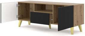 Masă TV PB 150 2D1cu Rowanna (Stejar artisan + Negru + Auriu). 1125096
