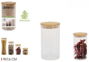 Borcan alimentar din sticla TITICO cu capac din bambus 9 x 16 cm